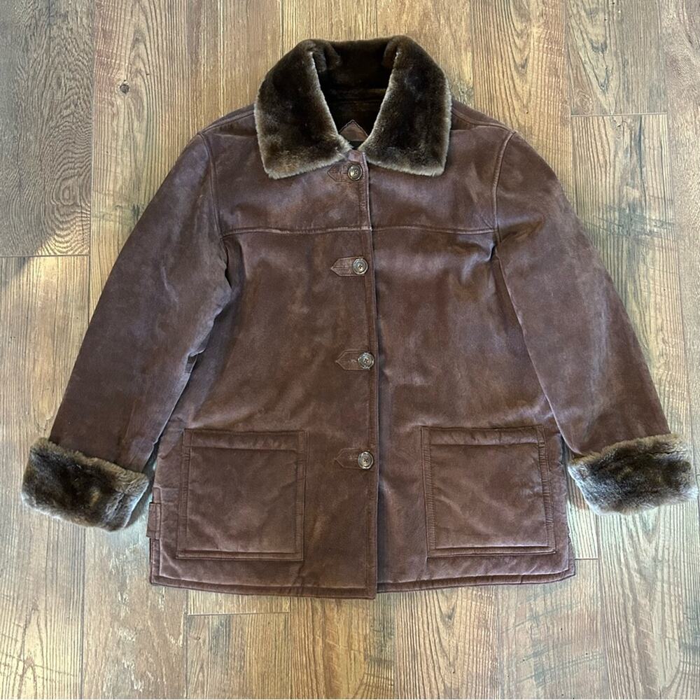 Dennis Basso 100% Genuine Leather (Suede) Coat Brown Large